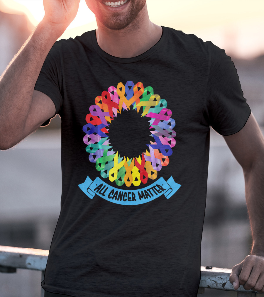 All Cancer Matter Colorful Awareness Ribbon Circle T-Shirt