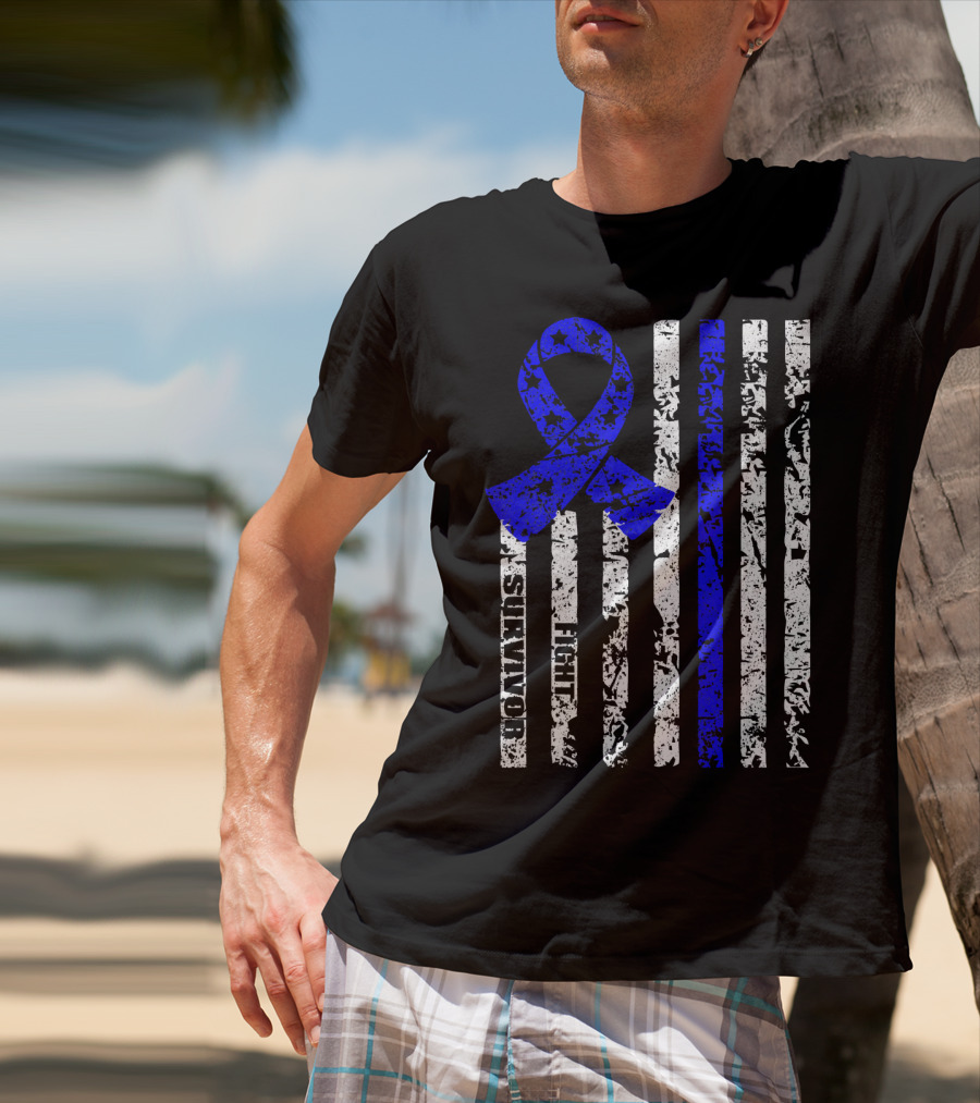Cool Colon Cancer Awareness Survivor Ribbon Fighter Stripes T-Shirt
