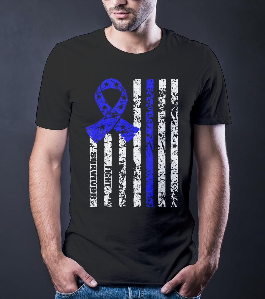 Cool Colon Cancer Awareness Survivor Ribbon Fighter Stripes T-Shirt