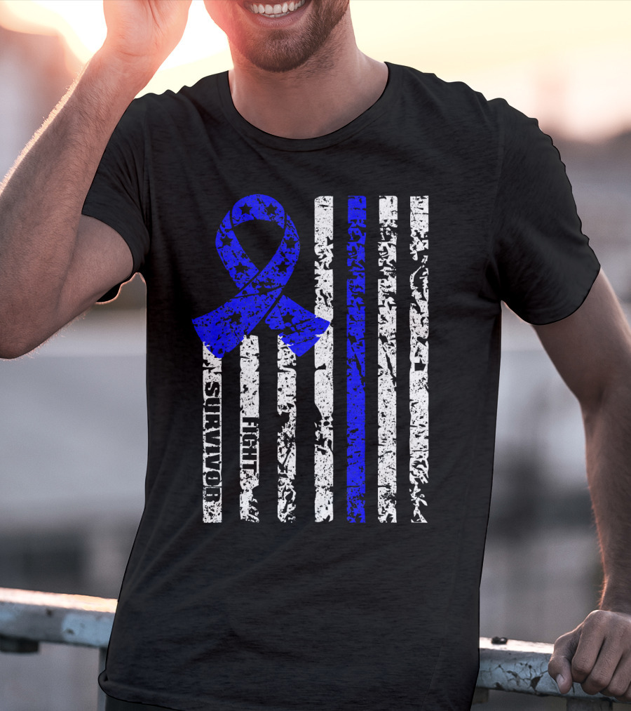 Cool Colon Cancer Awareness Survivor Ribbon Fighter Stripes T-Shirt