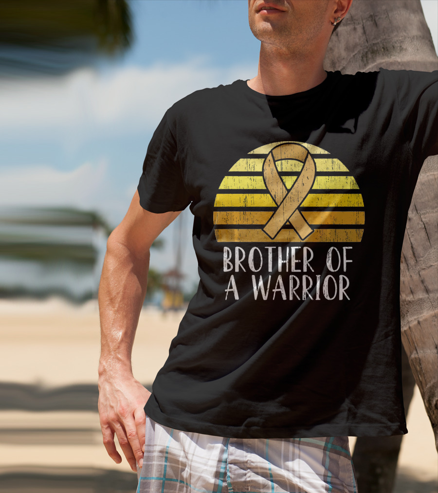 Brother Of A Warrior Childhood Cancer Awareness Ribbon Sunset T-Shirt