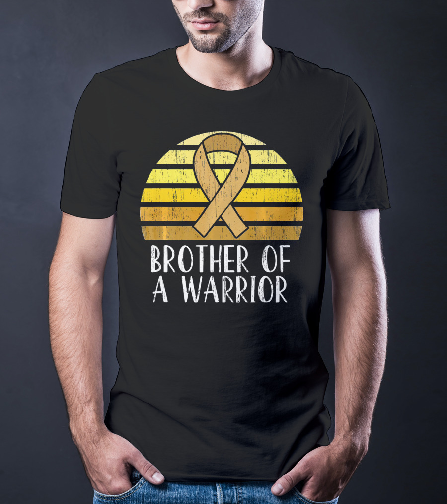 Brother Of A Warrior Childhood Cancer Awareness Ribbon Sunset T-Shirt