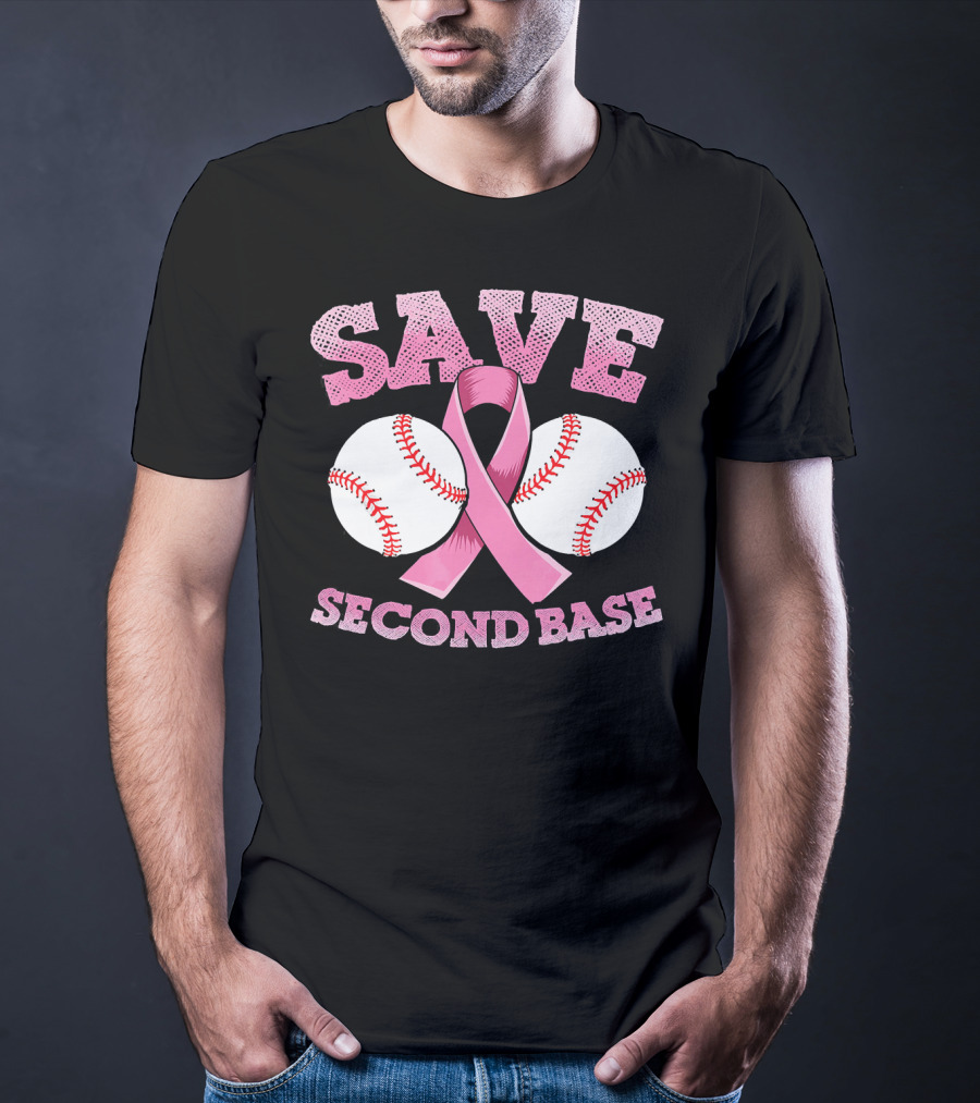 Save Second Base Breast Cancer Awareness Baseball T-Shirt