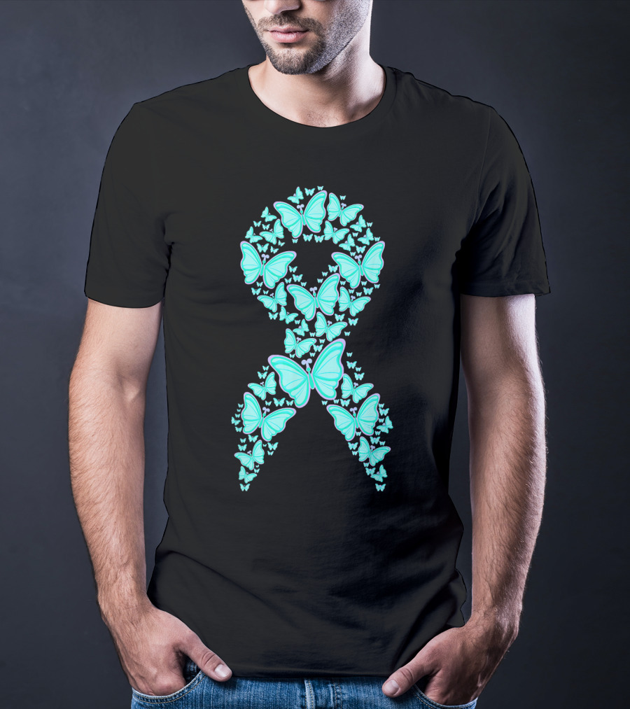 Ovarian Cancer Awareness Butterfly Ribbon Fighter T-Shirt