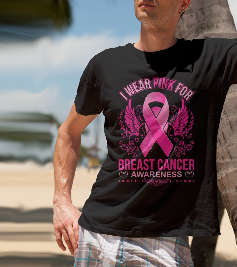 I Wear Pink For Breast Cancer Awareness Ribbon And Wings T-Shirt