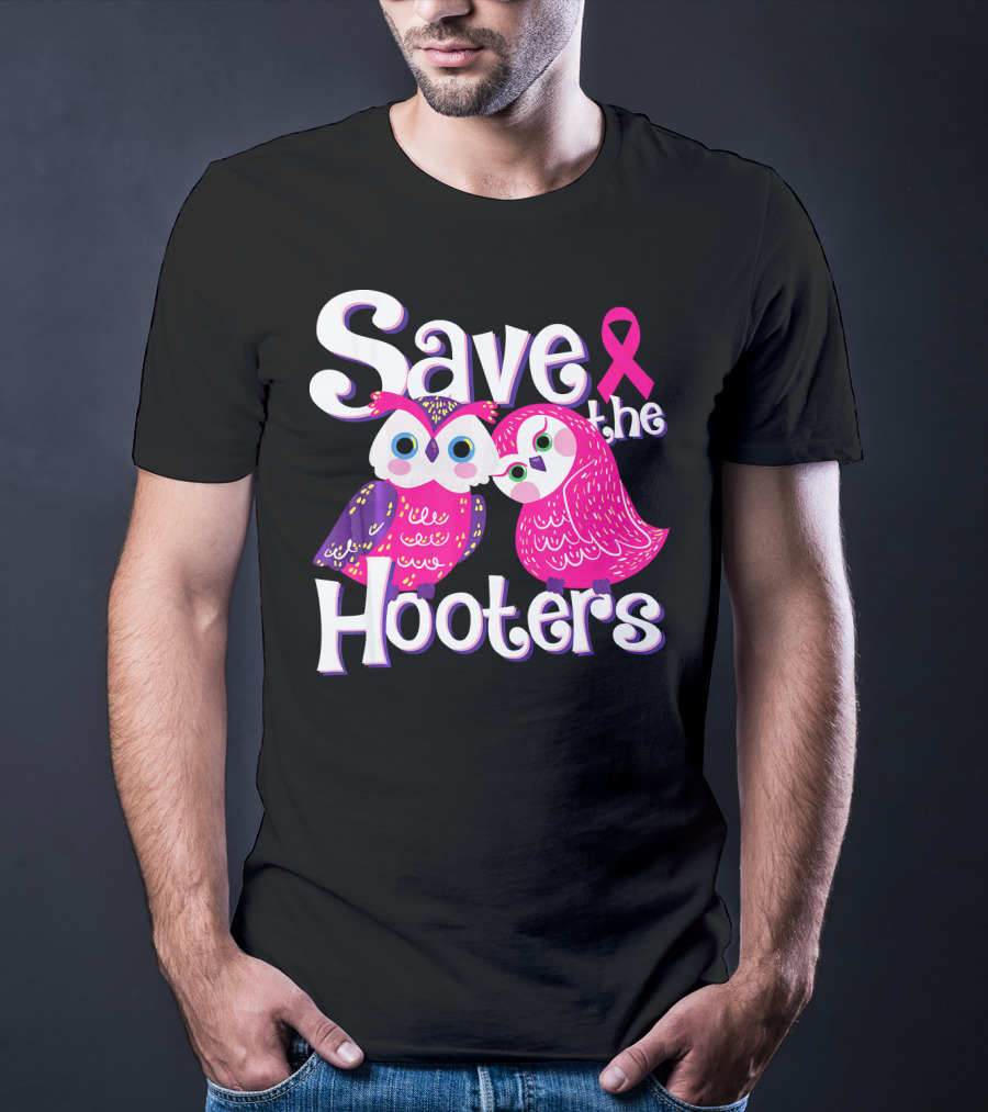 Save The Hooters Breast Cancer Awareness Owls And Pink T-Shirt