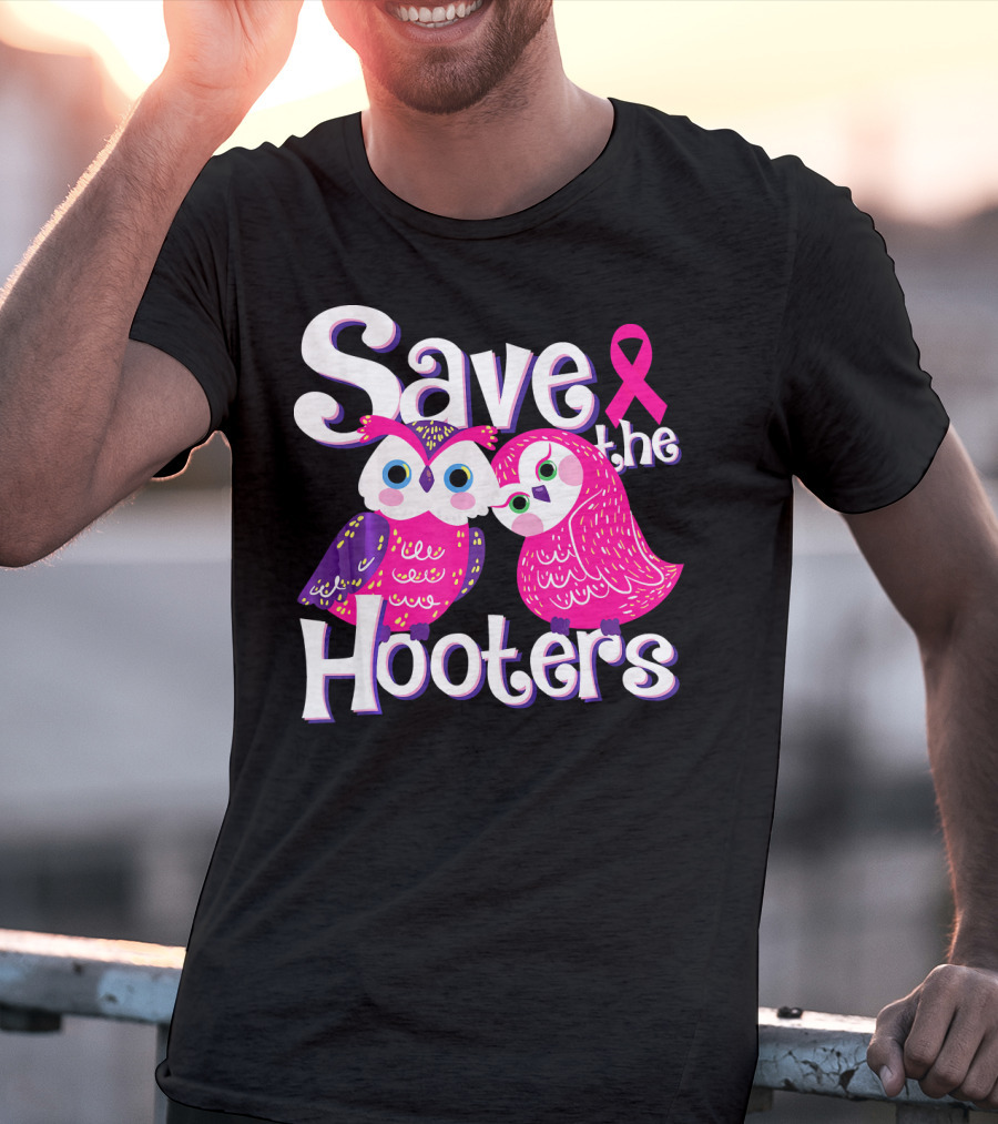 Save The Hooters Breast Cancer Awareness Owls And Pink T-Shirt