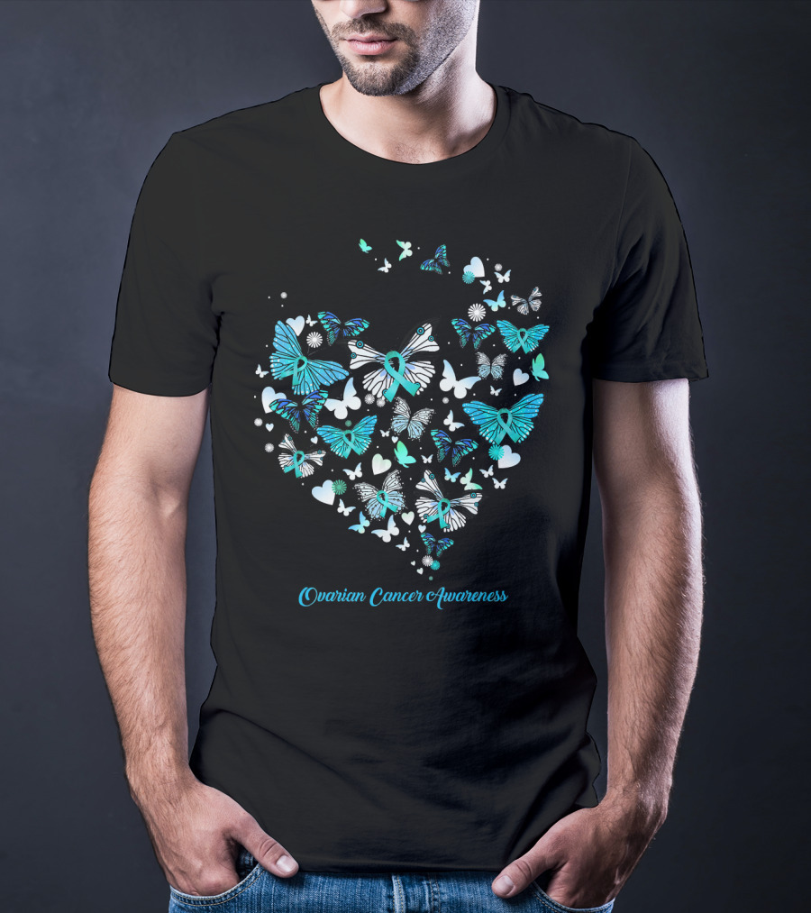 Ovarian Cancer Awareness Butterfly Heart T-Shirt