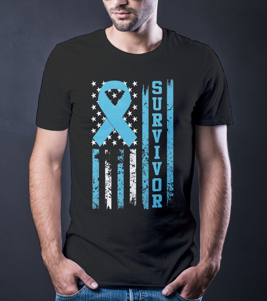 Survivor Blue Ribbon American Flag Prostate Cancer T-Shirt