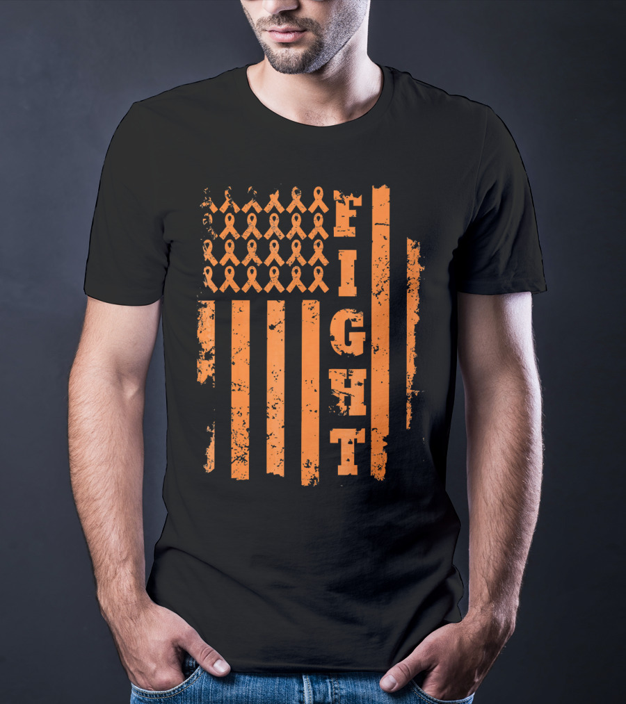 Fight Leukemia Cancer Awareness Ribbon Flag T-Shirt