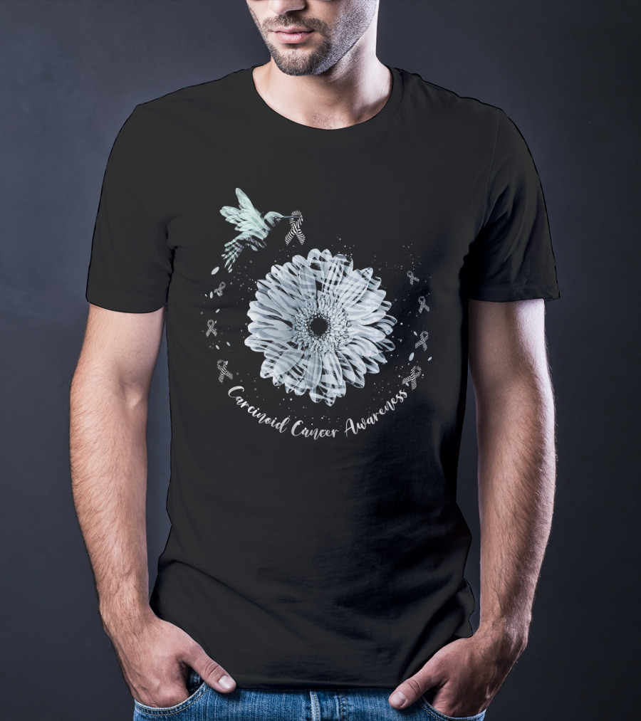 Hummingbird Zebra Sunflower Carcinoid Cancer Awareness T-Shirt