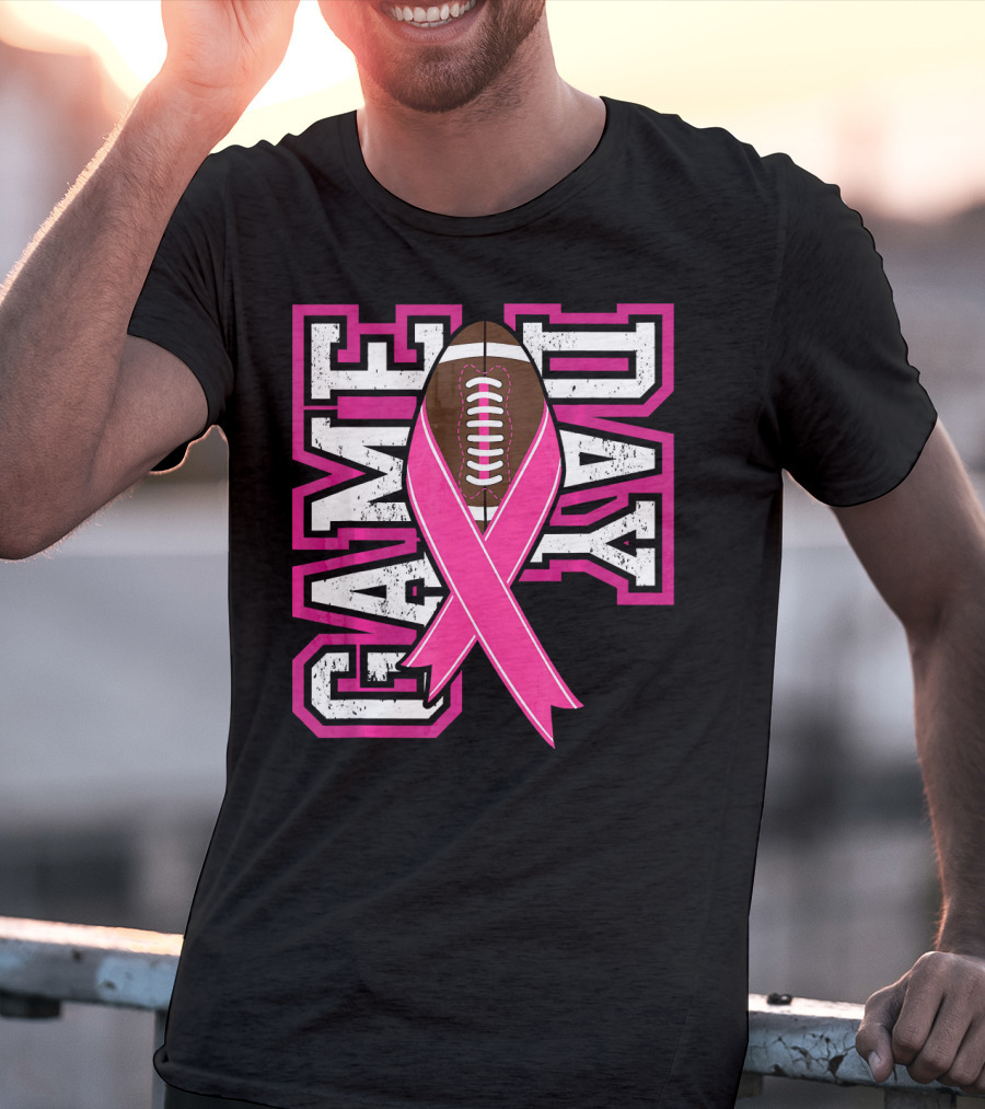 Game Day Breast Cancer Awareness Pink Ribbon Football T-Shirt