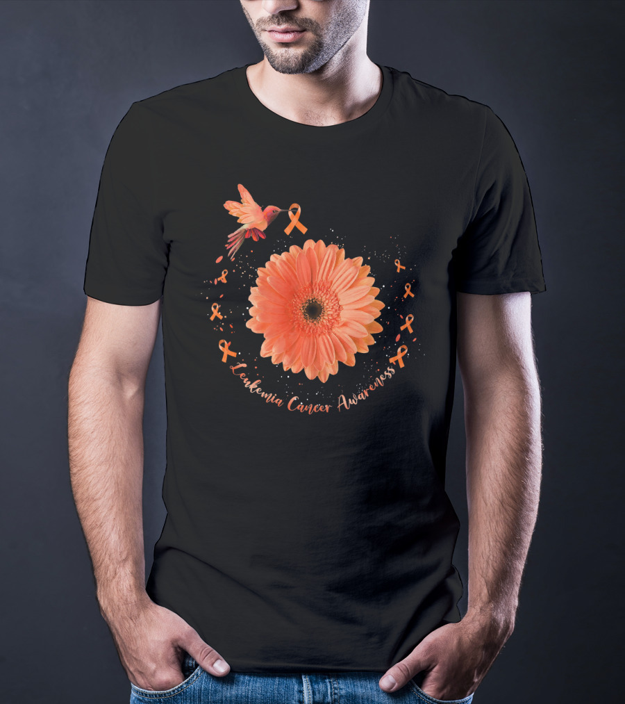 Leukemia Cancer Awareness Hummingbird Orange Sunflower T-Shirt
