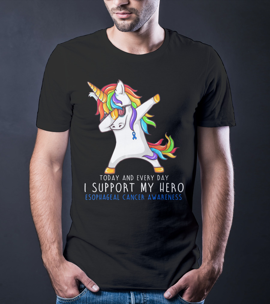 Today And Every Day I Support My Hero Esophageal Cancer Awareness Rainbow Unicorn T-Shirt