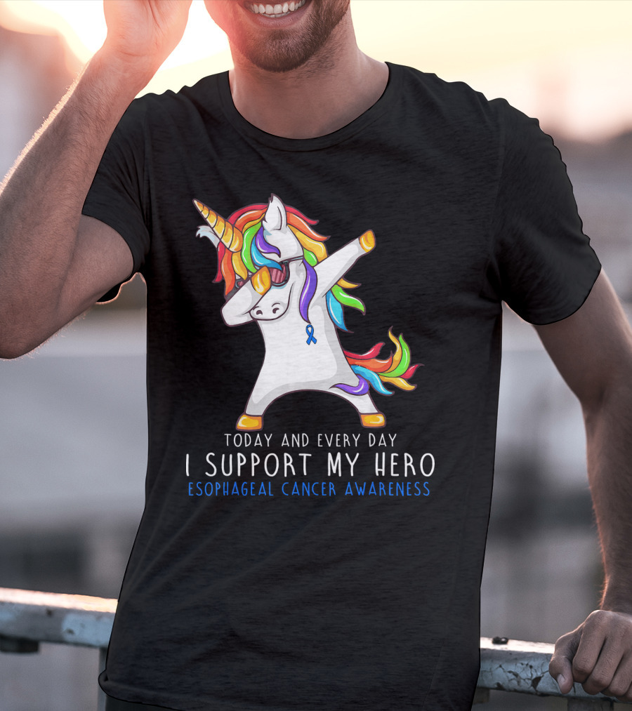 Today And Every Day I Support My Hero Esophageal Cancer Awareness Rainbow Unicorn T-Shirt