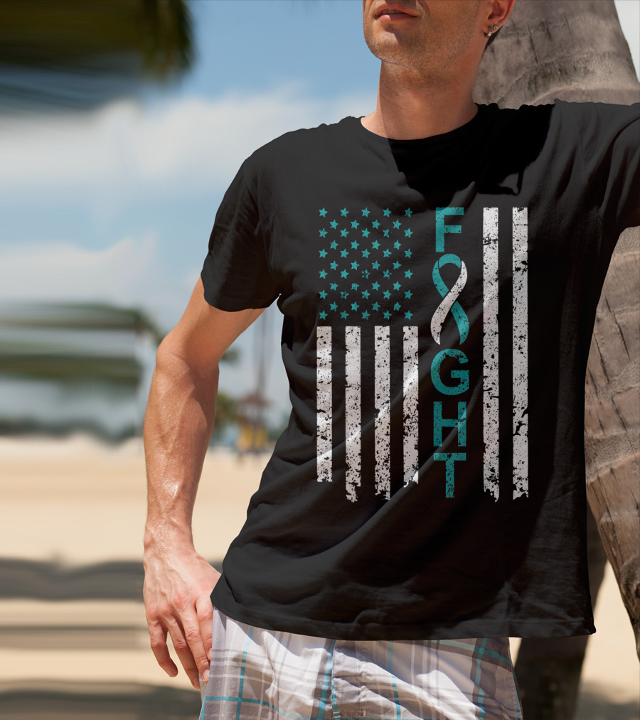 Fight Cervical Cancer Awareness American Flag T-Shirt