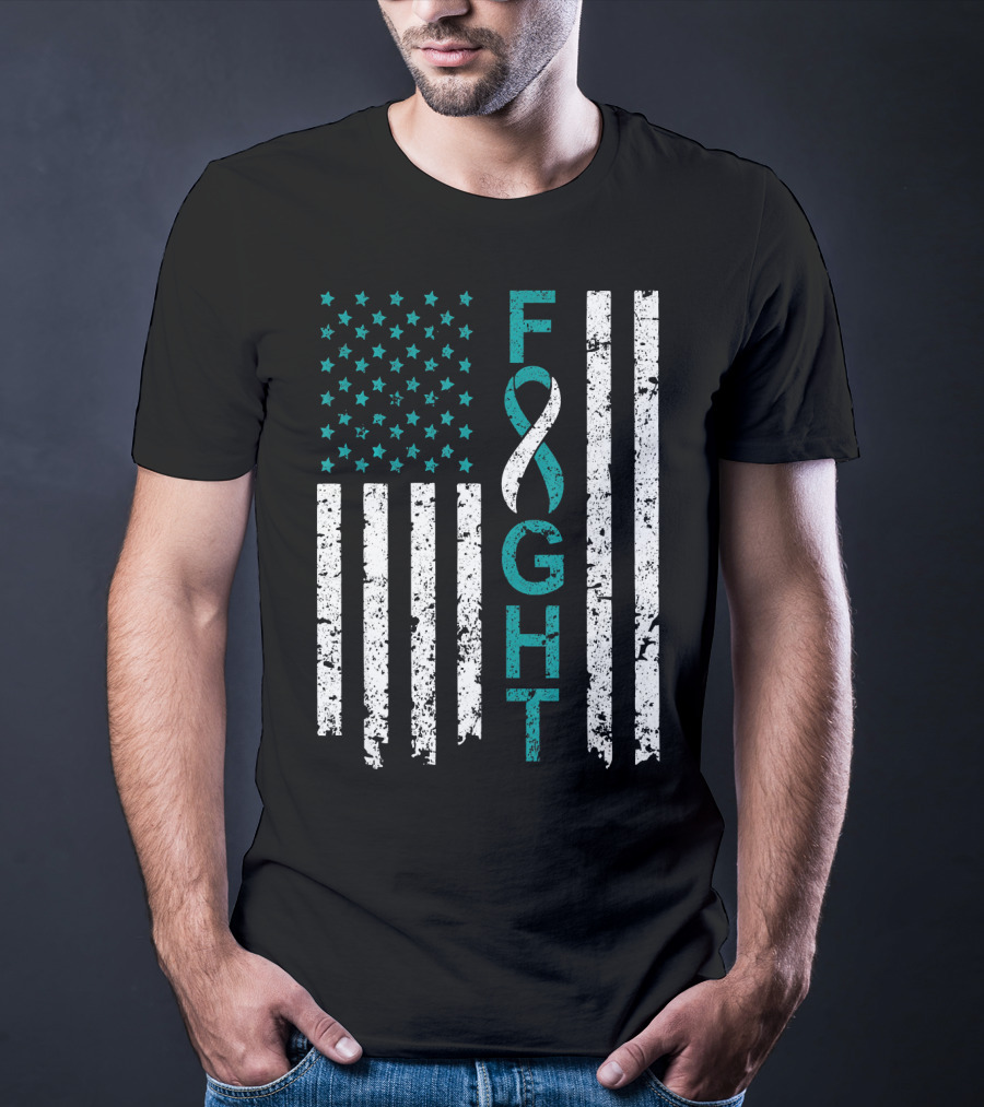Fight Cervical Cancer Awareness American Flag T-Shirt