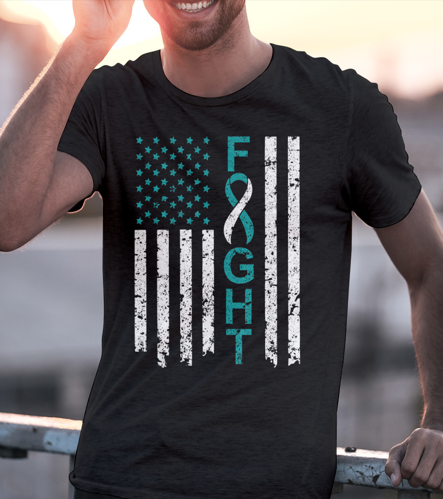 Fight Cervical Cancer Awareness American Flag T-Shirt