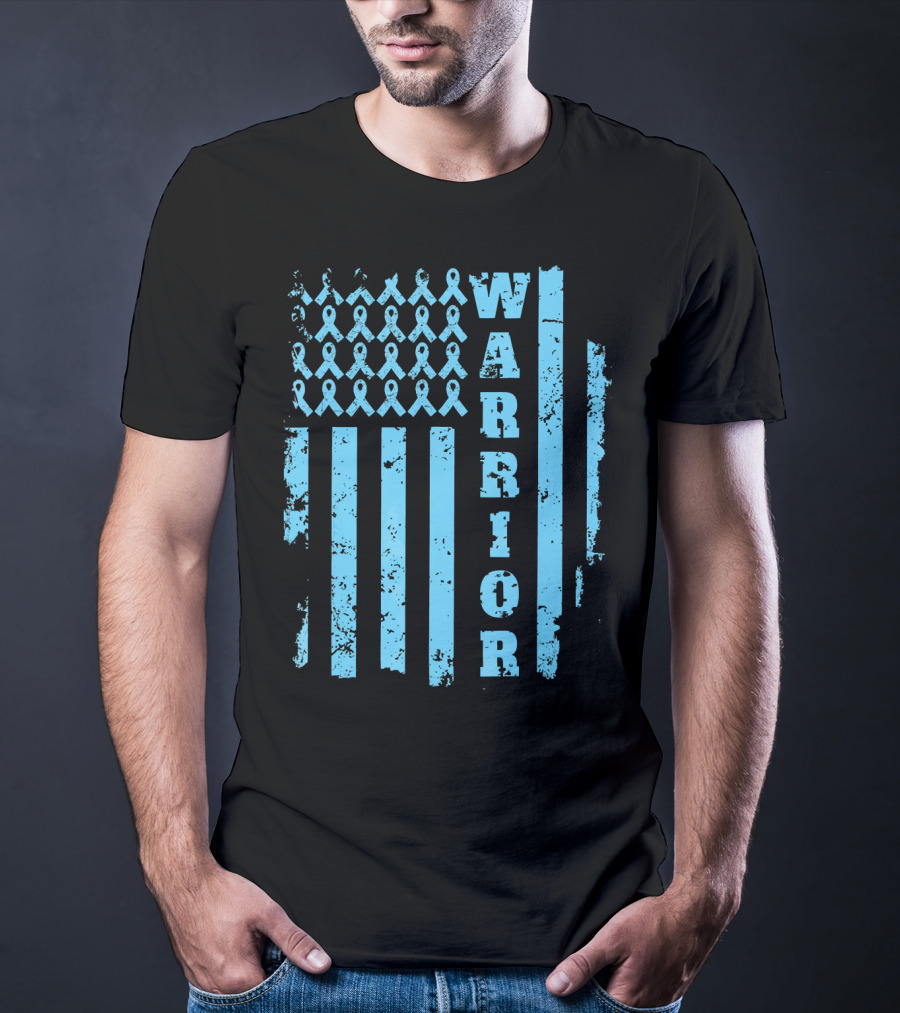 Warrior Prostate Cancer Awareness Blue Ribbon Flag T-Shirt