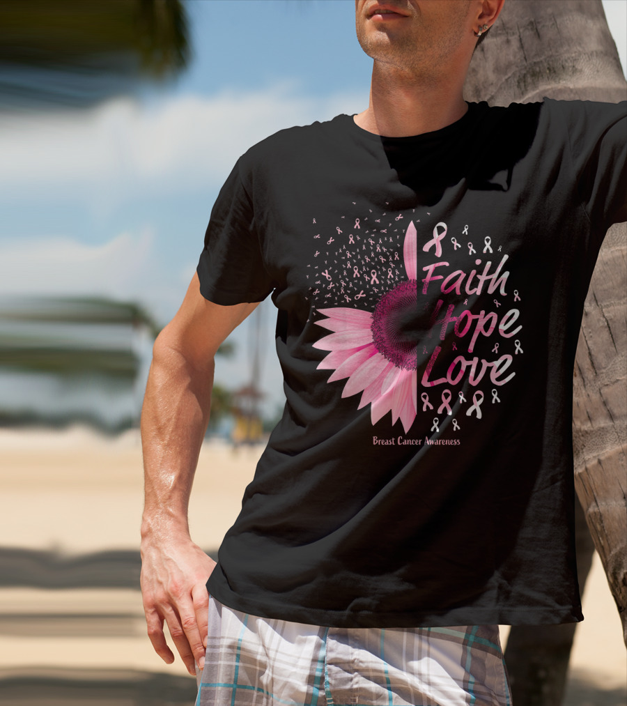 Faith Hope Love Breast Cancer Awareness Christian T-Shirt