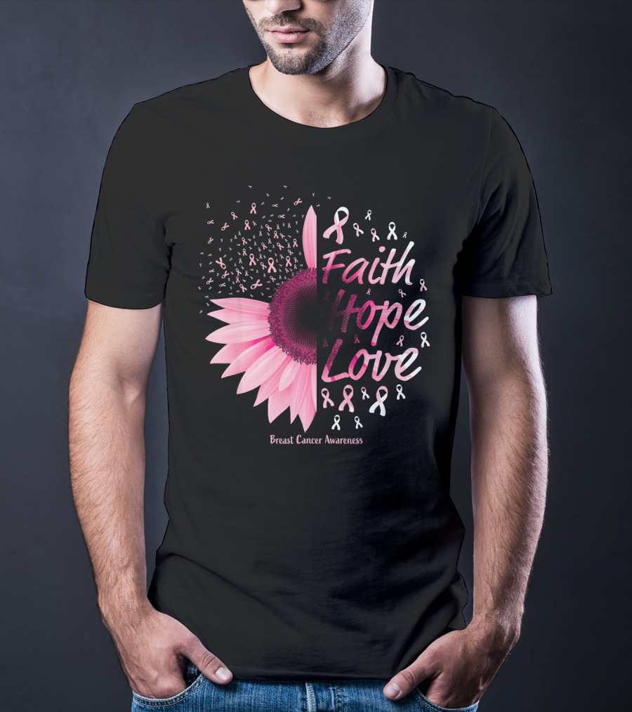 Faith Hope Love Breast Cancer Awareness Christian T-Shirt