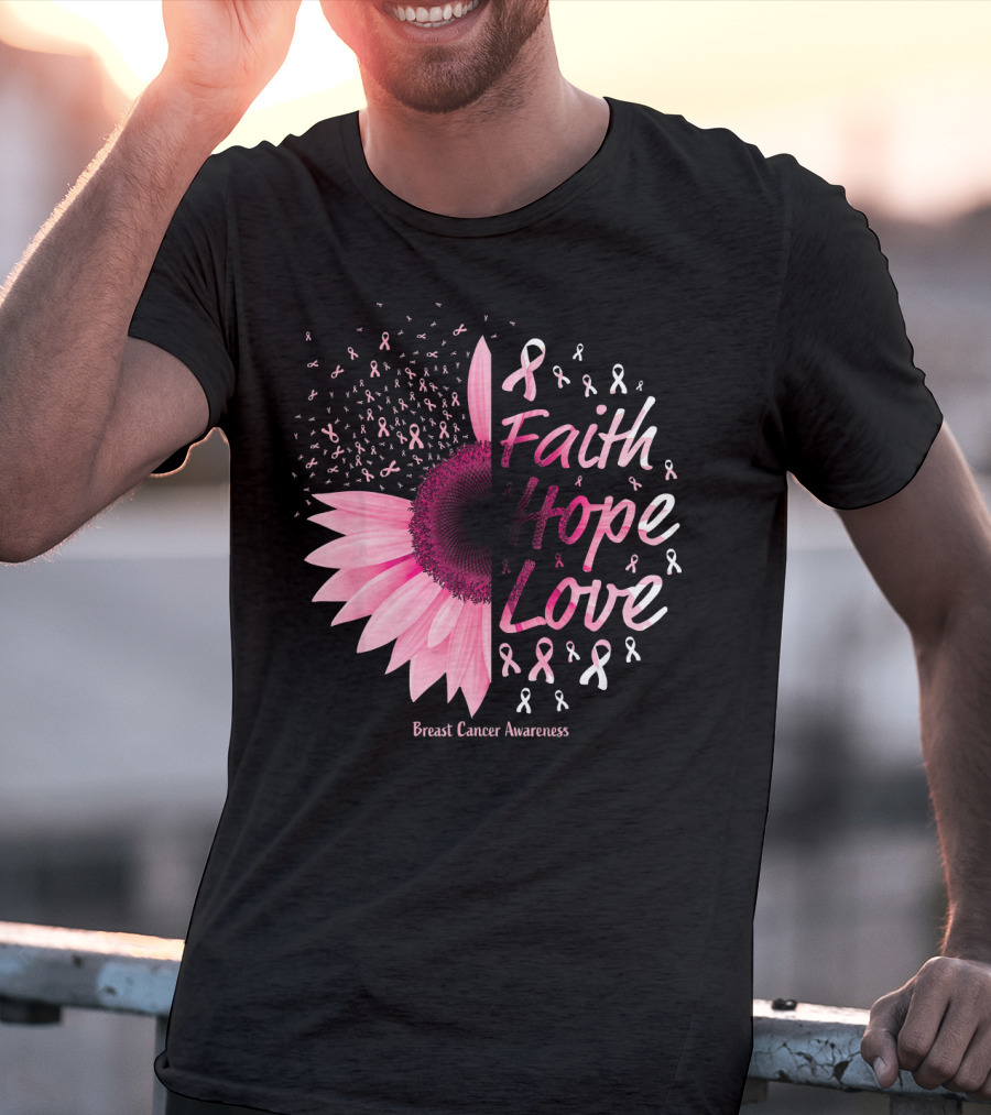 Faith Hope Love Breast Cancer Awareness Christian T-Shirt