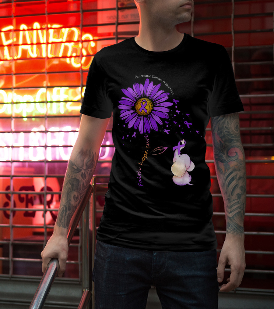 Faith Hope Cure Purple Daisy Flower Pancreatic Cancer Awareness T-Shirt