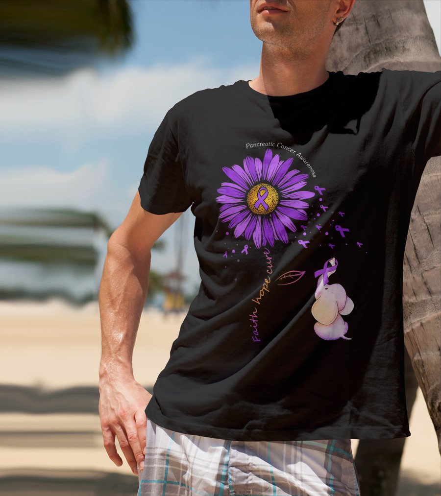 Faith Hope Cure Purple Daisy Flower Pancreatic Cancer Awareness T-Shirt