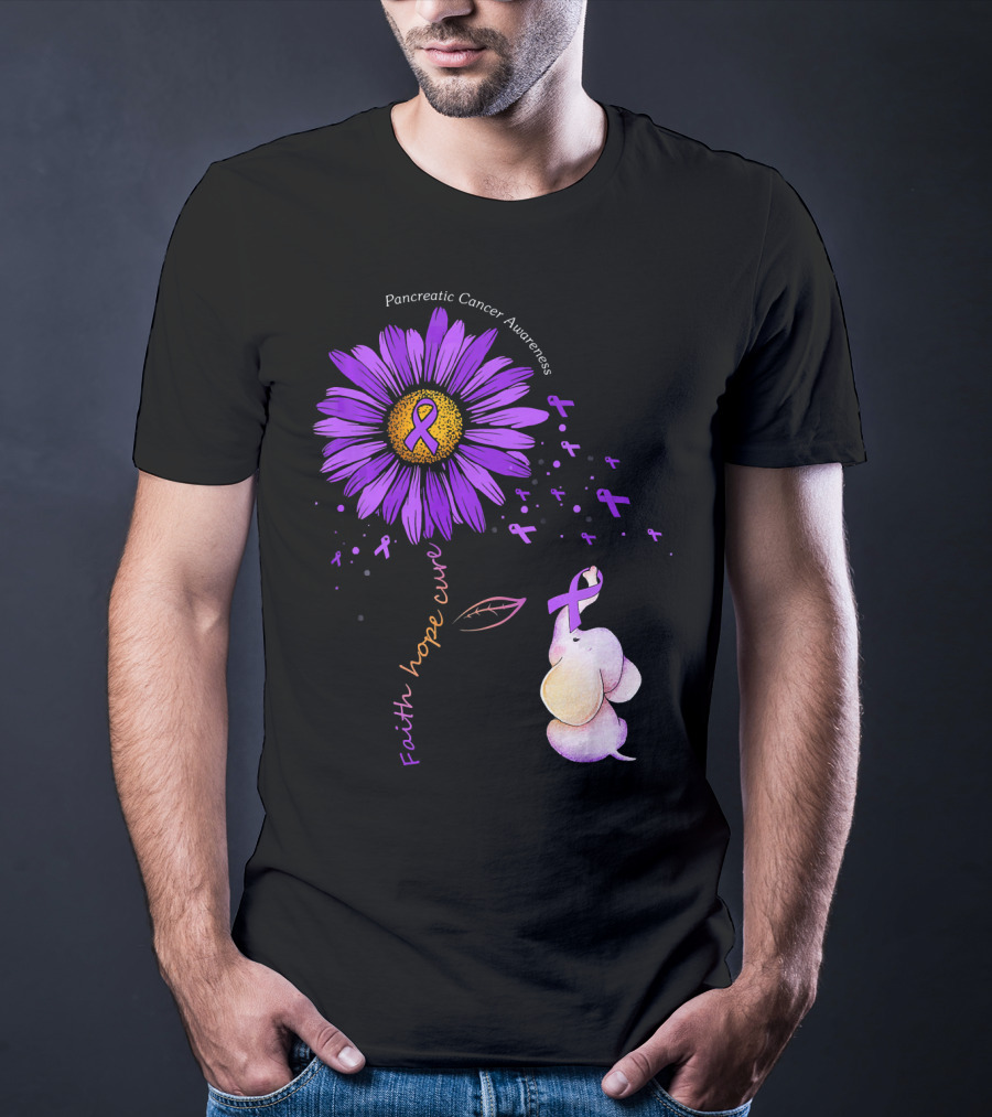Faith Hope Cure Purple Daisy Flower Pancreatic Cancer Awareness T-Shirt