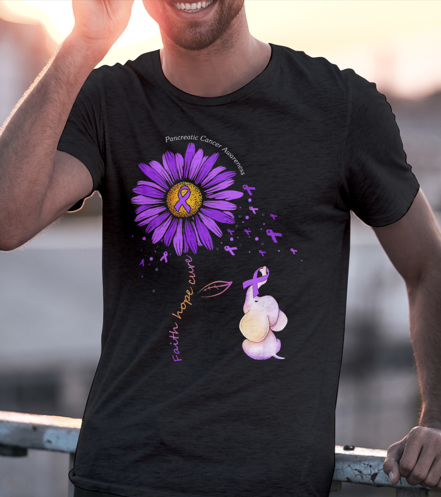Faith Hope Cure Purple Daisy Flower Pancreatic Cancer Awareness T-Shirt