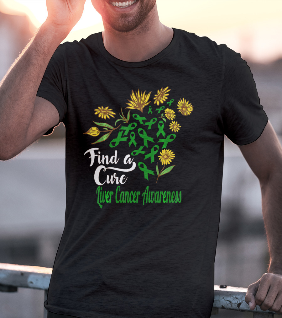 Find A Cure Liver Cancer Awareness Sunflower Ribbons T-Shirt