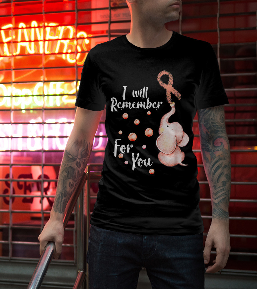 I Will Remember For You Elephant With Pink Ribbon And Bubbles T-Shirt