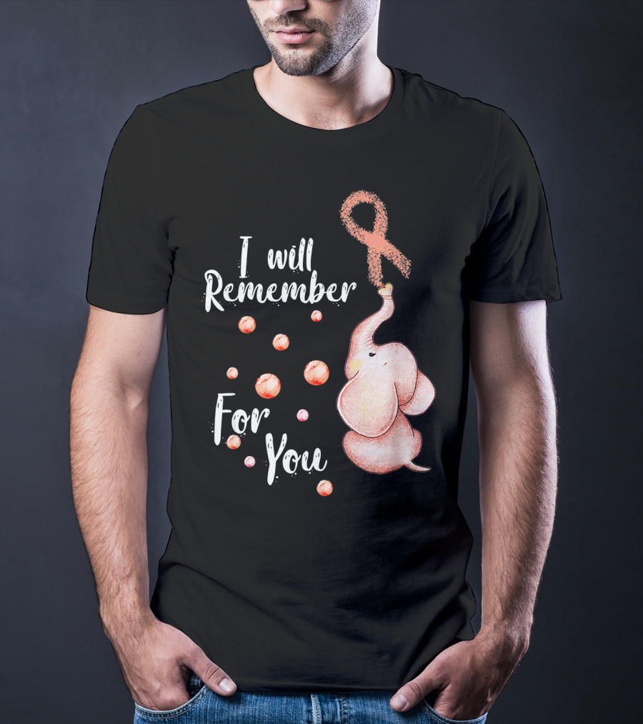 I Will Remember For You Elephant With Pink Ribbon And Bubbles T-Shirt