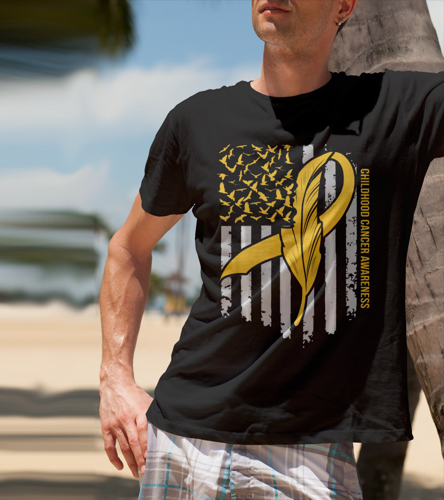 Childhood Cancer Awareness Gold Feather Ribbon Flag T-Shirt