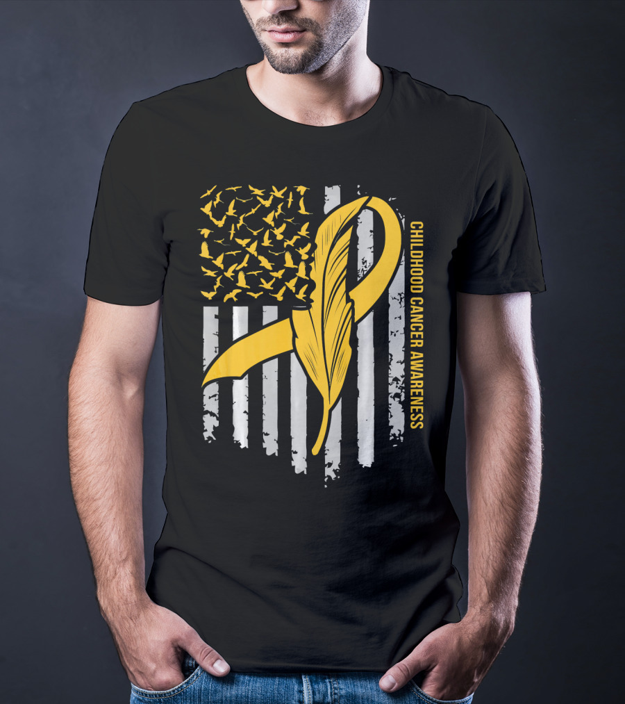 Childhood Cancer Awareness Gold Feather Ribbon Flag T-Shirt
