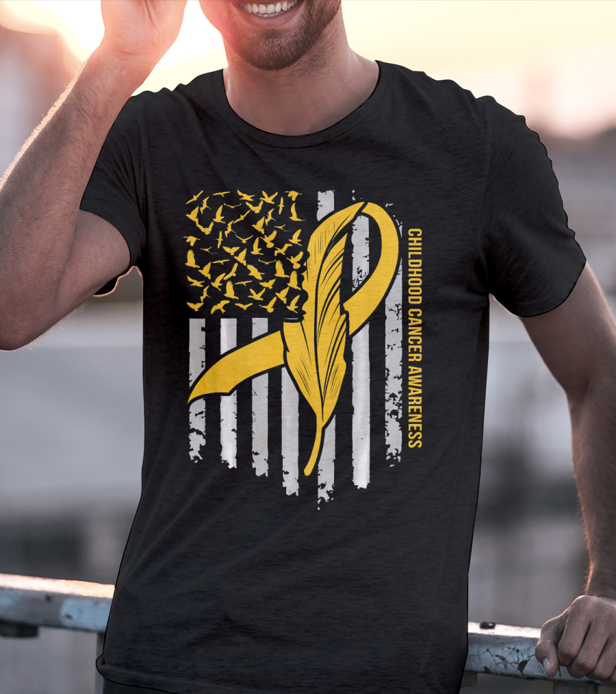 Childhood Cancer Awareness Gold Feather Ribbon Flag T-Shirt