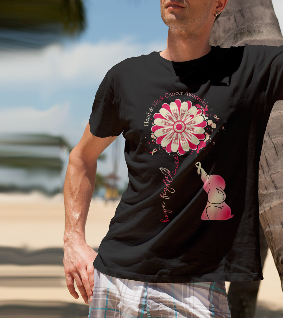 Head And Neck Cancer Awareness White And Burgundy Ribbon Hope Fight Cure Elephant Flower T-Shirt