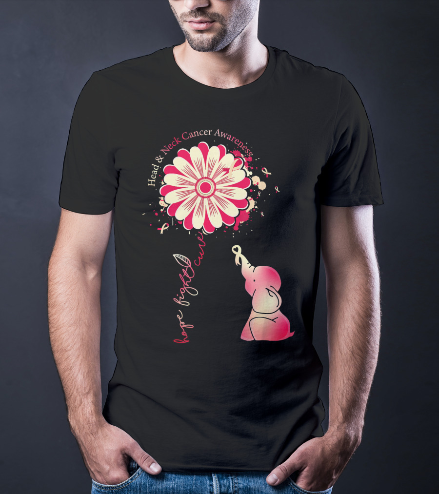Head And Neck Cancer Awareness White And Burgundy Ribbon Hope Fight Cure Elephant Flower T-Shirt