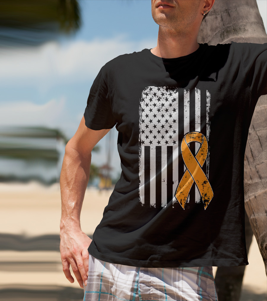 Leukemia Cancer Awareness Vintage US Flag Orange T-Shirt