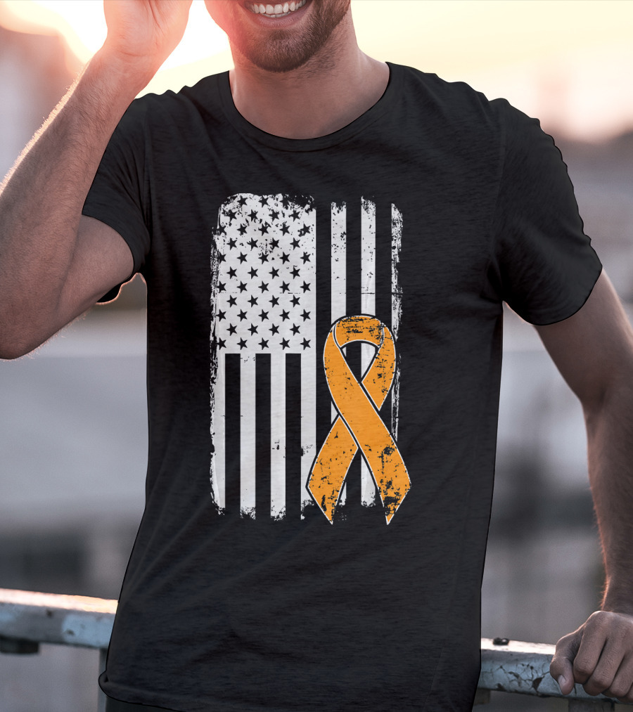 Leukemia Cancer Awareness Vintage US Flag Orange T-Shirt