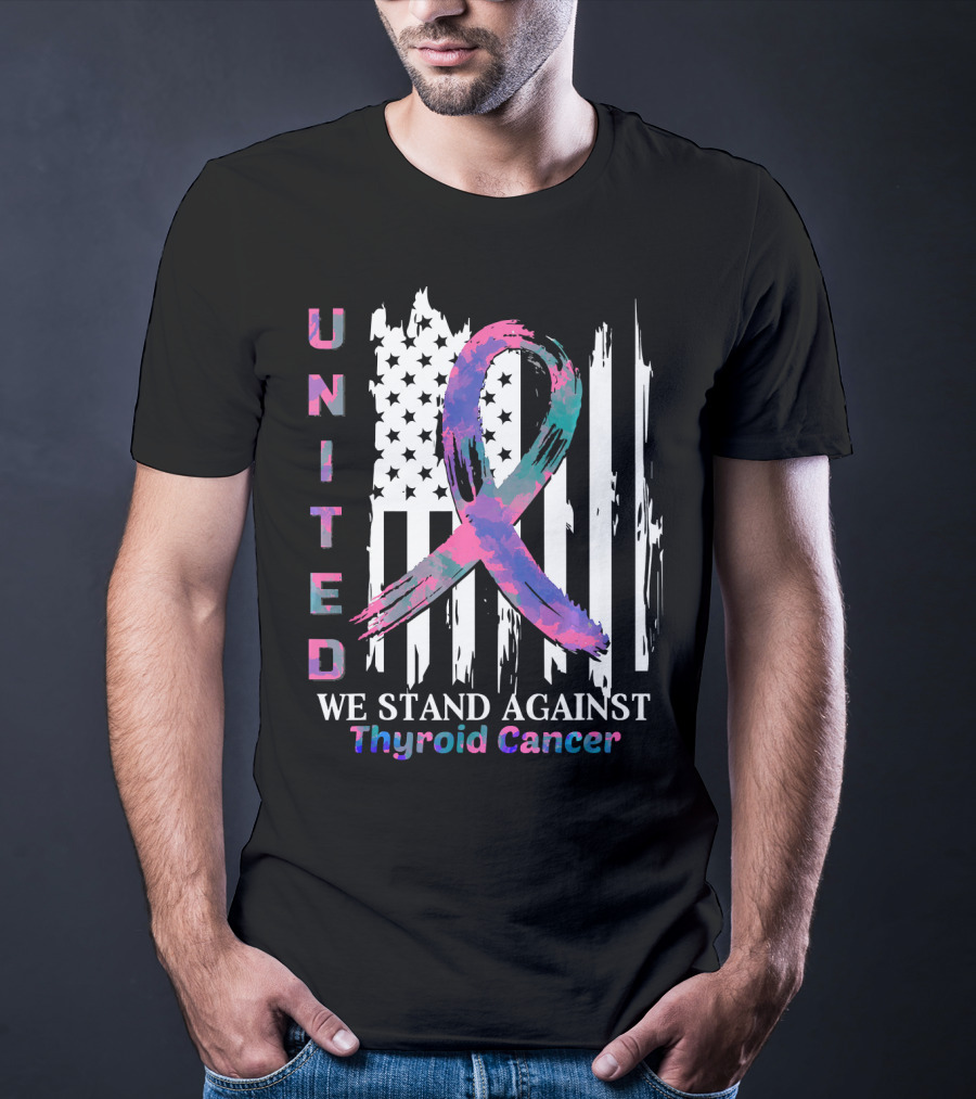 United American Flag With Thyroid Cancer Awareness T-Shirt