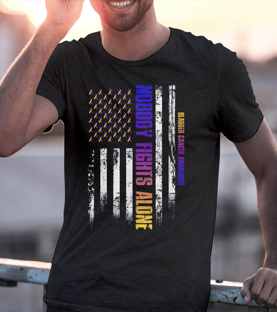 Nobody Fights Alone USA Flag Bladder Cancer Awareness T-Shirt