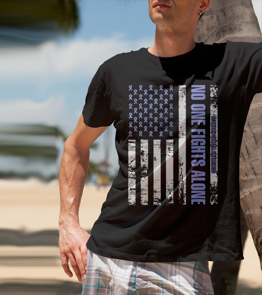 No One Fights Alone Stomach Cancer Awareness Flag With Ribbons T-Shirt
