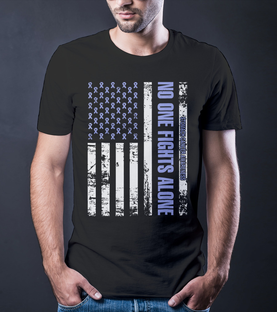 No One Fights Alone Stomach Cancer Awareness Flag With Ribbons T-Shirt