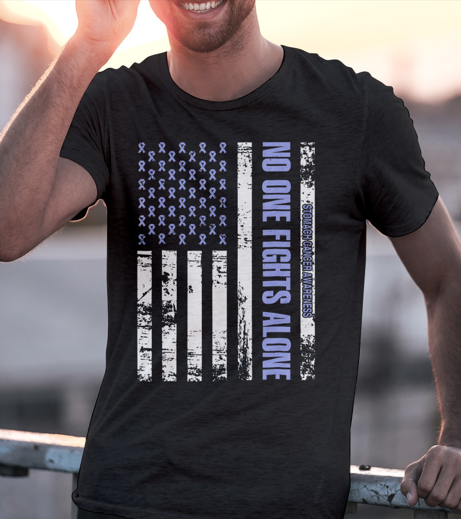 No One Fights Alone Stomach Cancer Awareness Flag With Ribbons T-Shirt
