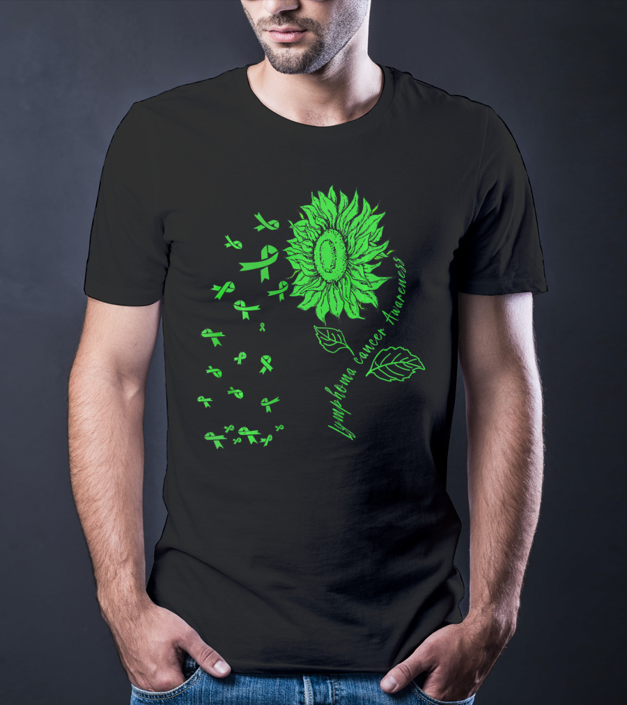 Lymphoma Cancer Awareness Sunflower Lime Green Ribbons T-Shirt