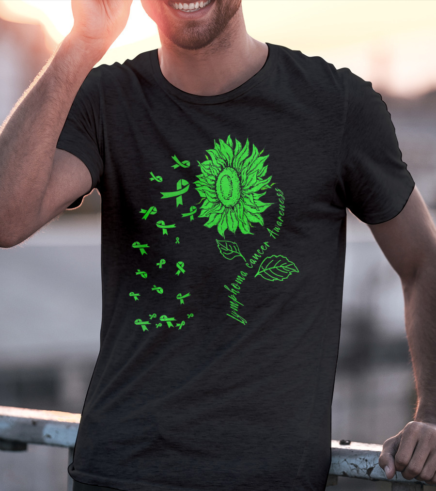 Lymphoma Cancer Awareness Sunflower Lime Green Ribbons T-Shirt