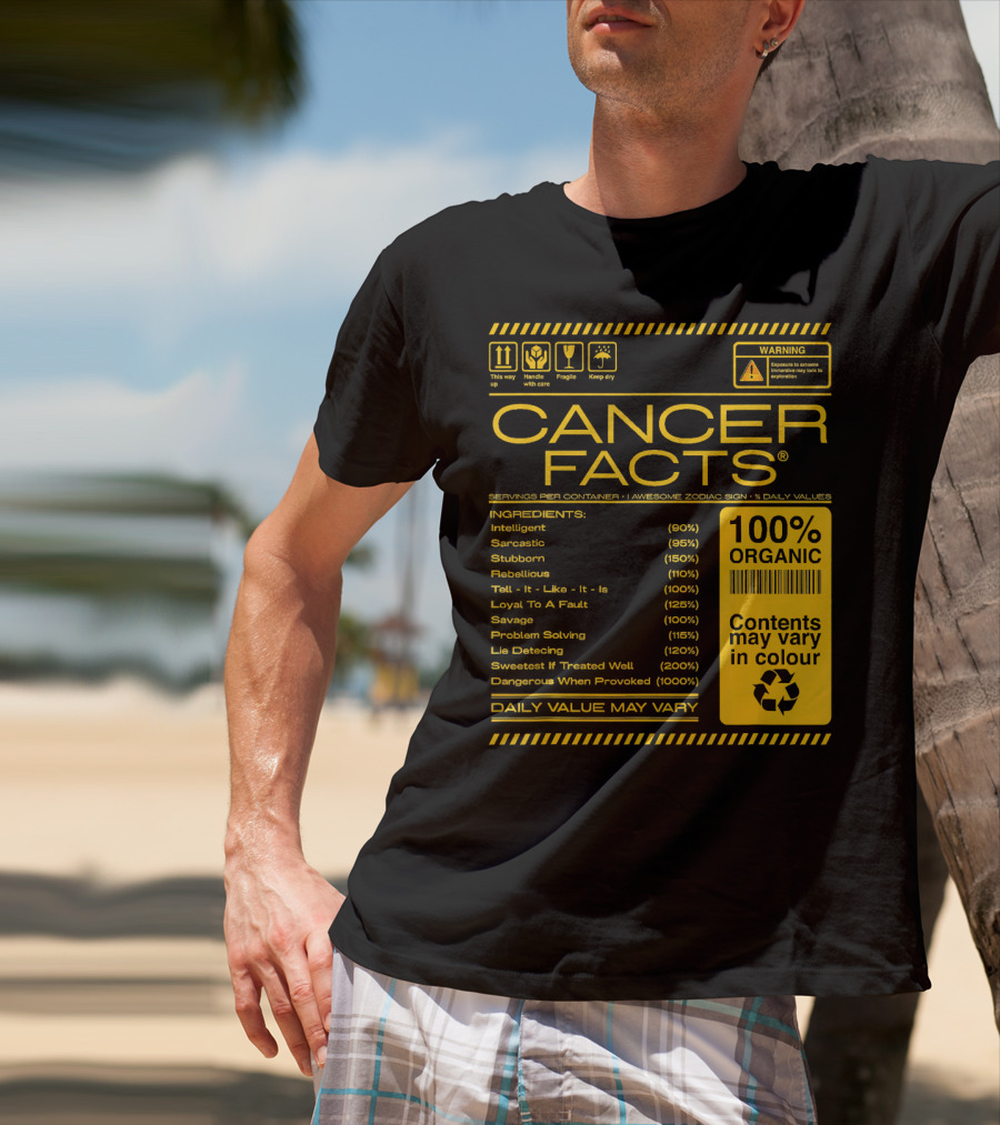 Cancer Facts Lives Intelligent Stubborn Loyal Organic Zodiac Sign T-Shirt