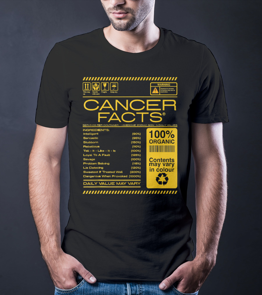 Cancer Facts Lives Intelligent Stubborn Loyal Organic Zodiac Sign T-Shirt
