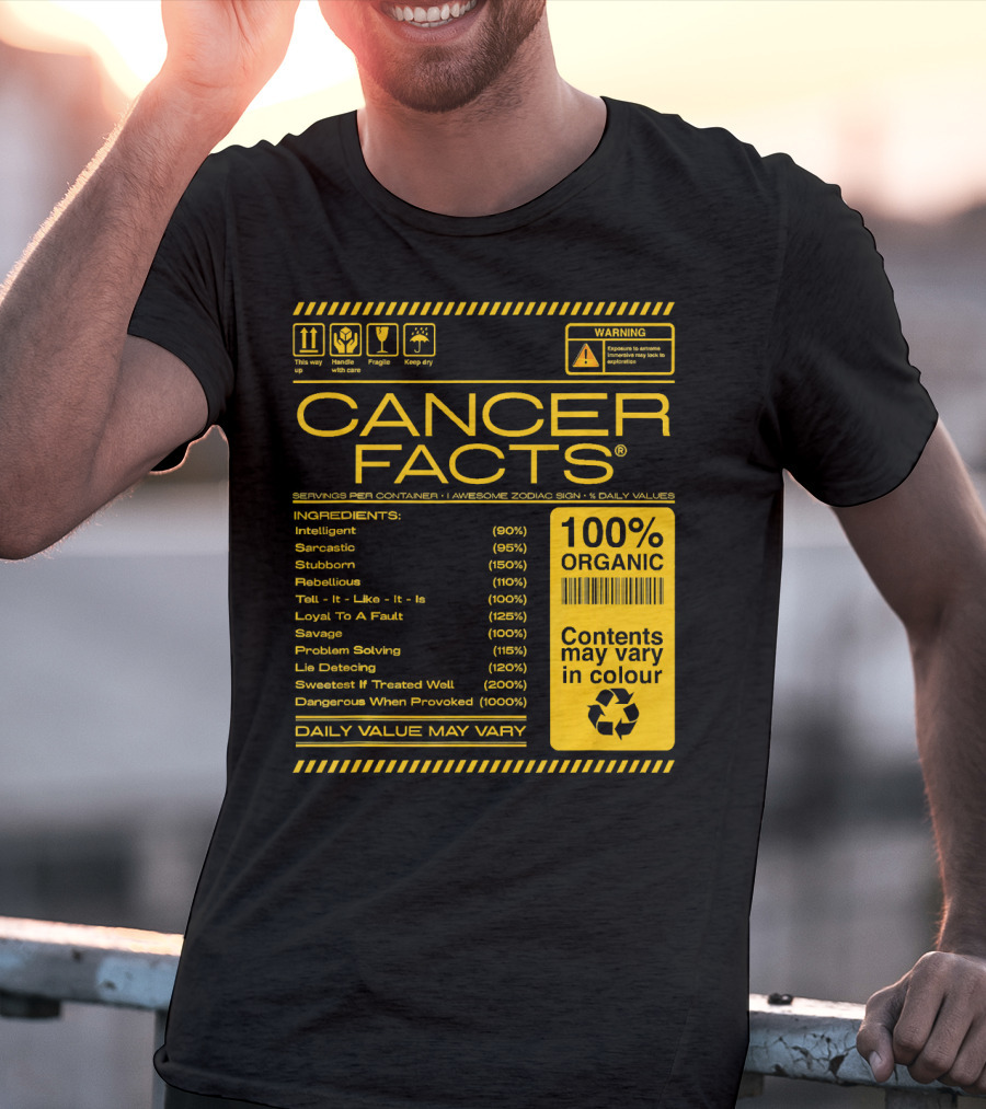 Cancer Facts Lives Intelligent Stubborn Loyal Organic Zodiac Sign T-Shirt
